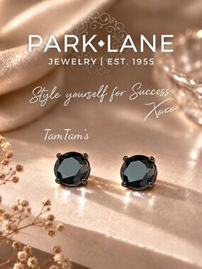 Park Lane Jet Black Impression Stud TCW 3 Carat Earrings NWT